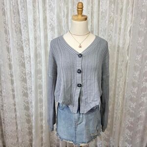 Hollister‎ Gray Blue Long Sleeve Cardigan Sweater Women's S Button Up Preppy